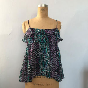 Patterned Empire Tank with Ruffle